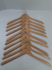 Lot of 10 Natural Smooth Wooden Hangers Metal Top Slight Curve 17.5" Wood Hanger