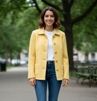 Pendleton Jacket Women Petite Yellow Merino Wool Button Front Collared Warm Wear