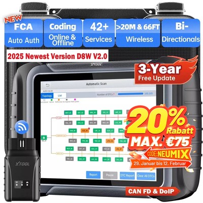 XTOOL D8W V2.0 KFZ OBD2 Diagnosegerät ALLE System ECU Coding FCA Auto Auth TPMS
