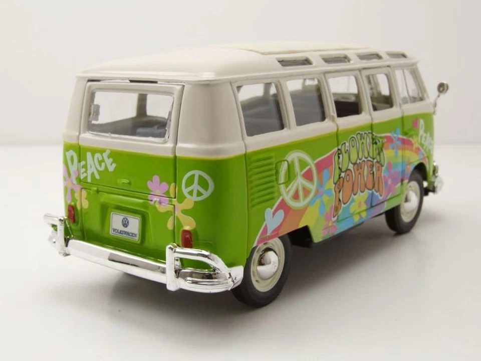 VW T1 Samba Bus Hippie Line Verde Modellino 1:25 1:24 Maisto - Immagine 2 di 4