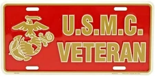 United States Marines Metal Auto Tag License Plate, Veteran Design, 6x12 Inch