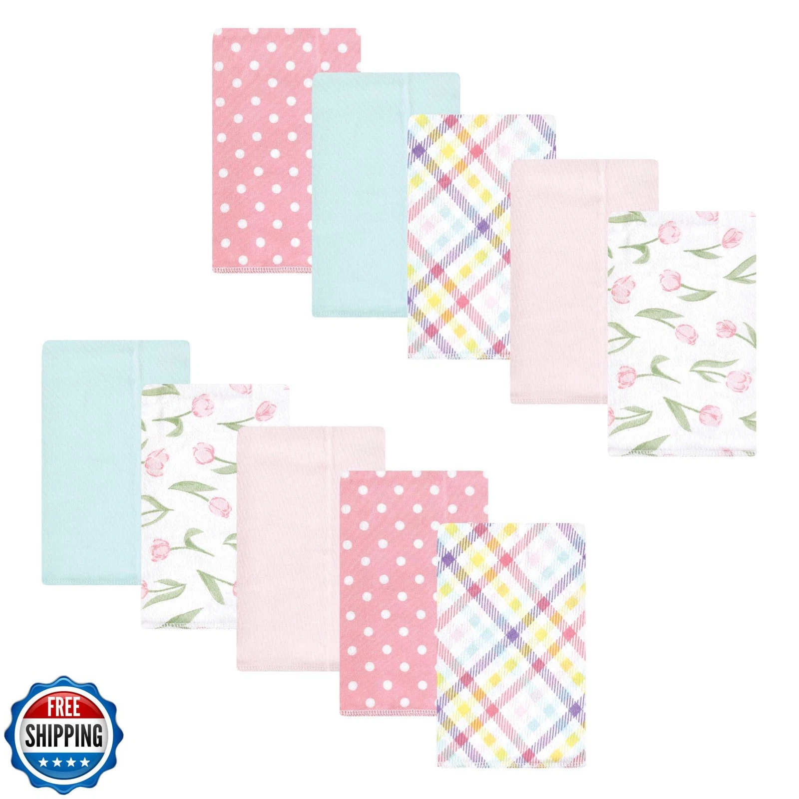 Luvable Friends Hudson Baby Flannel Burp Cloths 10pk, Blossom Tulip