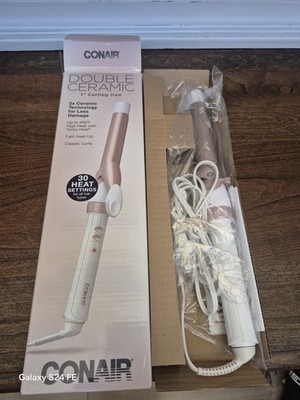 NEW Conair Double Ceramic Curling Iron, 1 Inch Curling Iron, White/Rose Gold