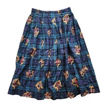 VTG 1990  s BUSHWACKER Maxi Plaid Skirt With Royal Lion Crests Size 10 Blue Green