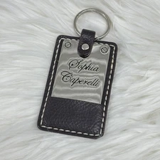 Sophia Caperelli Leather & Silver Metal Dark Brown Espresso Hang Tag Keychain 