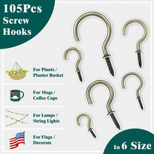 105 Pcs Screw Hooks, 6 Sizes Bronze Cup Hooks, Screw Hooks for Hanging, Metal...