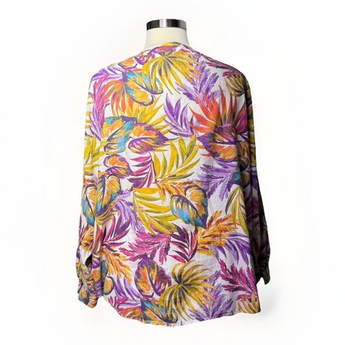 St. John’s Bay Blouse Women’s Size 3X Classic Linen Cotton Tropical Print NWT - Afbeelding 4 van 10