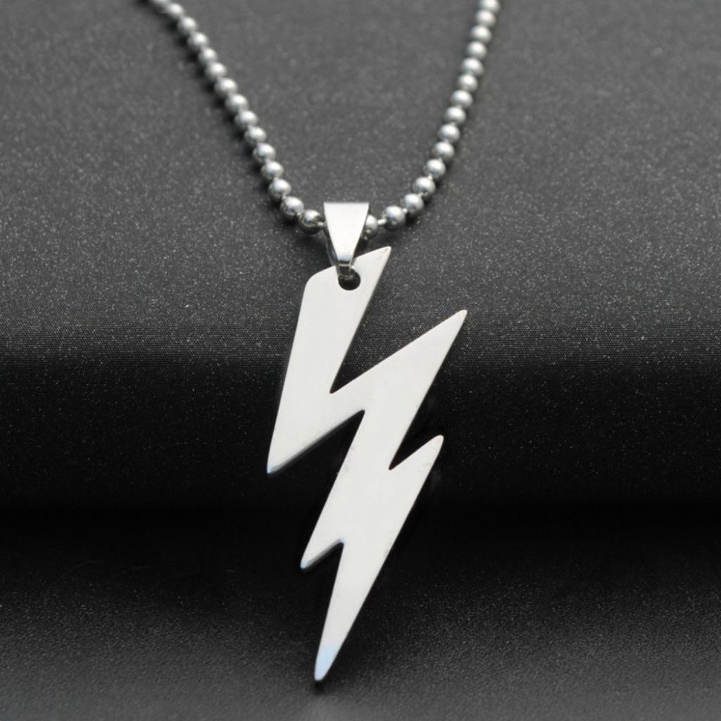 STAINLESS STEEL LIGHTNING BOLT NECKLACE 316L Metal Pendant 70cm Ball Chain NEW