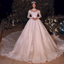 Wedding Dresses High Collar Appliques Full Lace Long Sleeves Tulle Bride Gowns