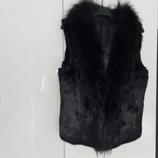 Real Fur Black Gilet , fully lined . With Collar. Size 8-12 Approx