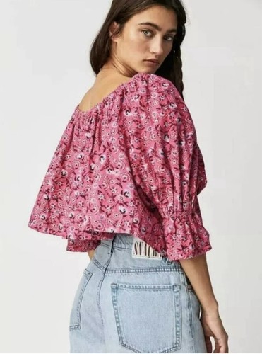 Free People Top Shirt Bluse Damen Größe XS Rosa OB1704943 Blumenmuster Baumwolle 128 $