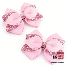 2 PCS Ribbon Hair Bow for Girl Clips 4" Alligator Barrettes Hairpin Pink
