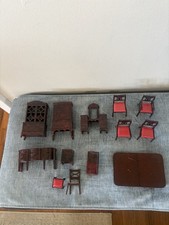 Vtg Ideal Dollhouse Furniture Living Room Dining Bedroom Chairs Tables Red Doll