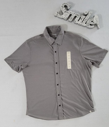 Chaps grey seacoast wash short sleeve button Shirt men's L arge NWT - Picture 2 of 9