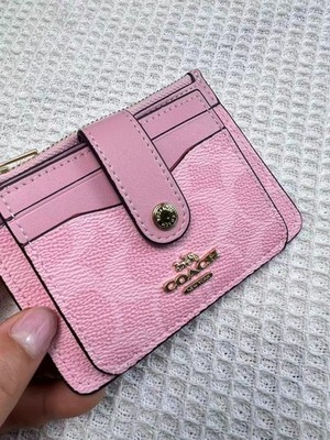 COACH Attachment Credit Card Case Signature Canvas C7398 Pink Logo