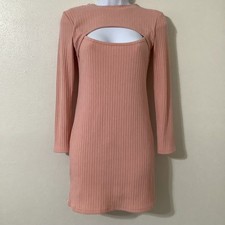 Yi Lhi Lian Pink Ribbed Bodycon Glam Club Feminine Keyhole Neck Mini Dress S