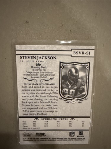 Steven Jackson: 2007 Bowman Sterling Player Worn Pro-Bowl JSY #BSVR-SJ SL Rams - Bild 12 von 15