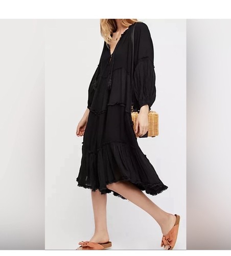 Free People In The Moment Cotton Gauze Tiered Midi Dress Sz Xs Oversized Pre 