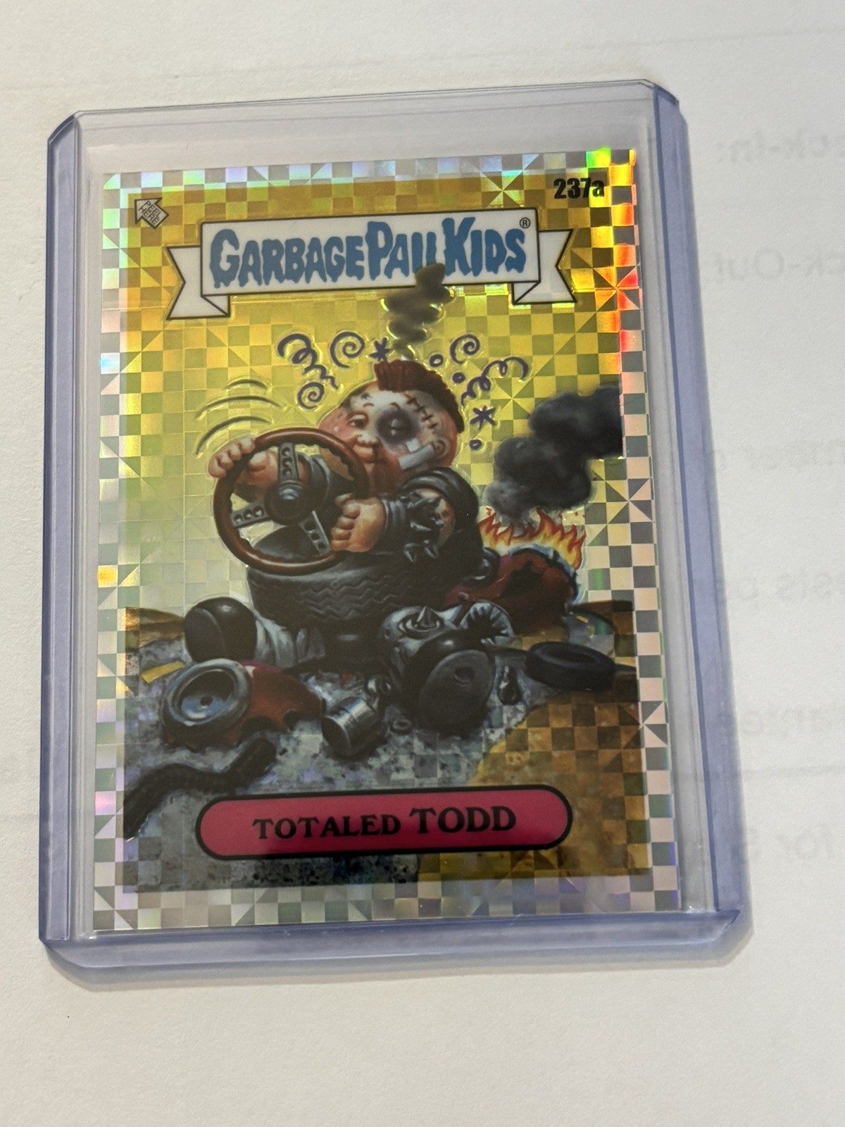 2023 Topps Garbage Pail Kids Chrome X-Fractor #237a Totaled Todd front