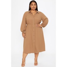 SHEIN Plus Lantern Sleeve Button Front Shirt Midi Dress Size 3XL NWT