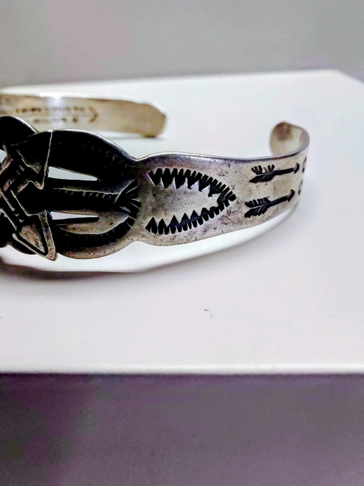 Fred Harvey Era Coin Silver-Signed Turquoise Native American Cuff Bracelet - Image 2 of 4