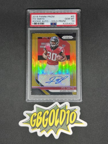 Panini Prizm 2018 Ito Smith RC Auto Gold Prizm /10 #RA-IS PSA 10 Falcons POP 1