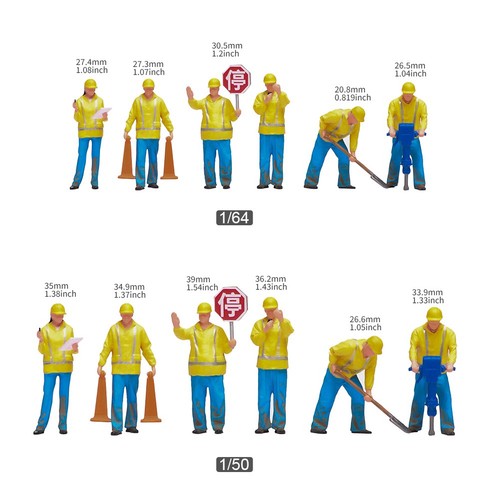 VM 1:64 Construction Workers Doll 6pcs SET A Resin Miniature Figures Toys Scene - Picture 2 of 7