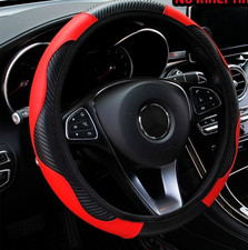 Car Steering Wheel Cover Red Black Leather Anti-slip For 1538cm Carbon Fiber