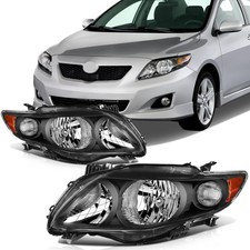 Headlights for Corolla 2009-2010 Black Housing Amber Reflector Clear Lens