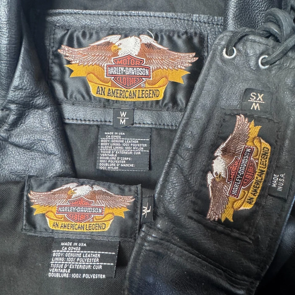 Conjunto de chaqueta, gorras y chaleco de moto de cuero Harley Davidson vintage para mujer talla M Foto 2 de 4