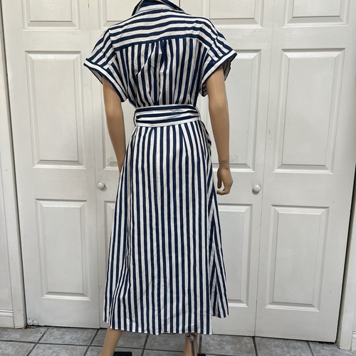 Zara Linin Blend Navy Striped Sailboat Dress Maxi Size L New - Picture 14 of 21