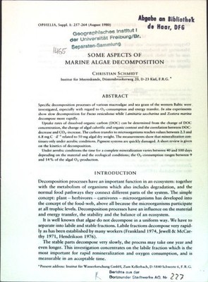 Some aspects of marine algae decompostion; Schmidt, Christian: