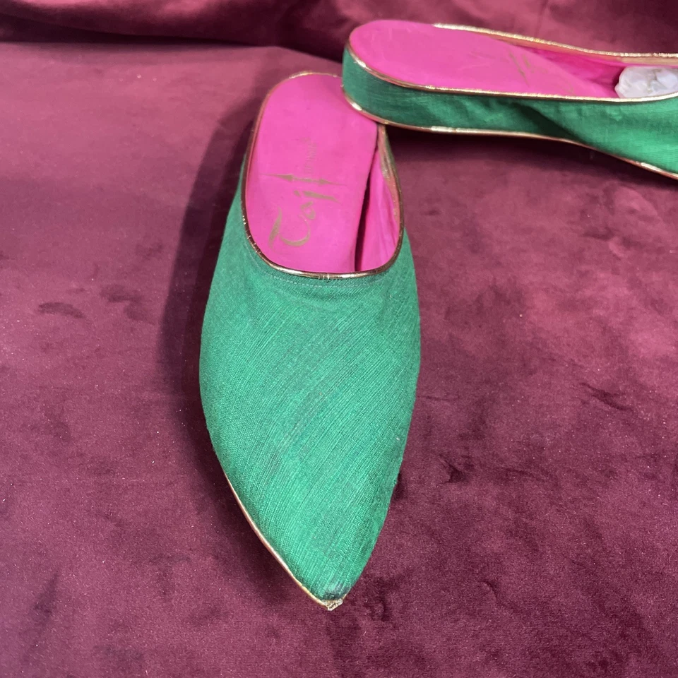 Zapato De Colección Damas Taj Of India Verde Sin Cordones Sandalia Zapato Anfitriona Años 50 60 Foto 3 de 4