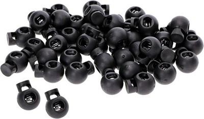 Plastic Round Spring Loaded Toggle Stopper Black Single Hole Bungee Shock Cord F