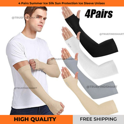 4 Paar UV Schutz Eis Seide Arm Ärmel Kühlung Outdoor Sport Unisex