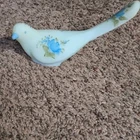 Cute Fenton glass bird figurine w blue flowers