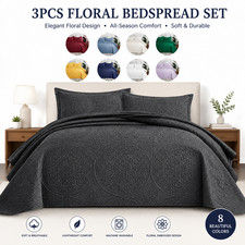 Quilted Coverlet Bedspread Reversible Soft Cooling Comforter 3 Piece Bedding Set