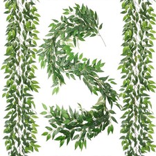 Artificial Italian Ruscus Vines, 3Pcs/75 Silk Vine Garland with Green Leaves,...