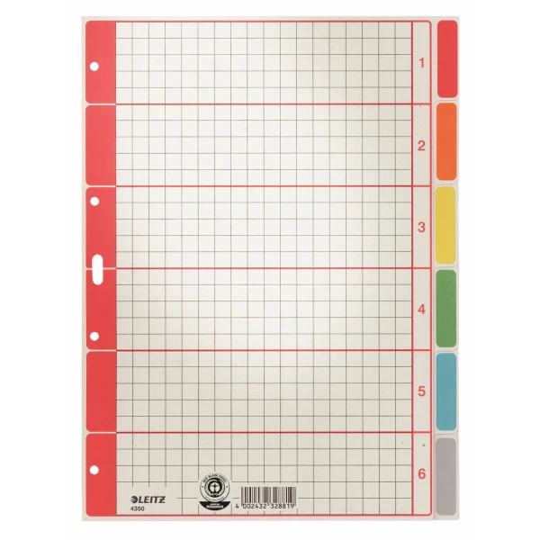 LEITZ Register DIN A4 6 teilig farbig Pappe Nr. 4350 Ordnerregister Schule Büro