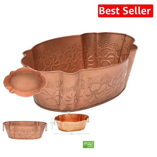 Decorative Embossed Galvanized Tub with Handles - Vintage Style for Garden Use