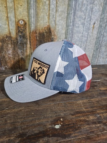 Trump Leather Patch AmericanFlag Hat Richardson 112PM Bird Finger US YOU Missed - 第 2/6 張圖片