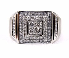 Natural Round Diamond Square Cluster Men's Ring Band 14k White Gold 1.12Ct