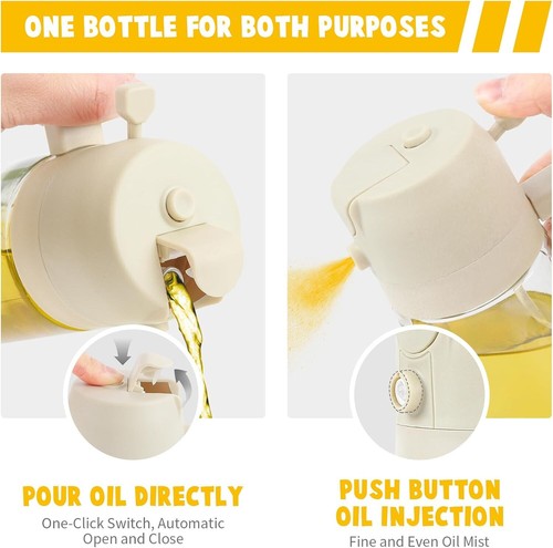 2-in-1 Olive Oil Sprayer & Dispenser - 16oz/470ml Glass Kitchen Bottle with Spra - Picture 3 of 7