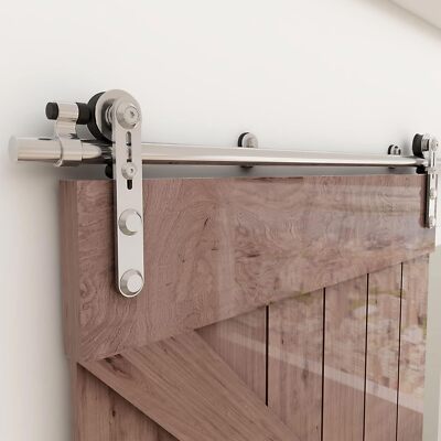 CCJH 4FT-16FT Stainless Steel Sliding Barn Door Hardware Kit Track for Wood Door
