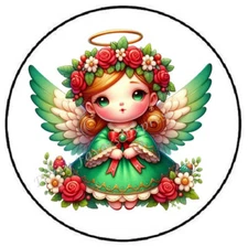 GREEN CHRISTMAS ANGEL ENVELOPE SEALS LABELS STICKERS PARTY FAVORS