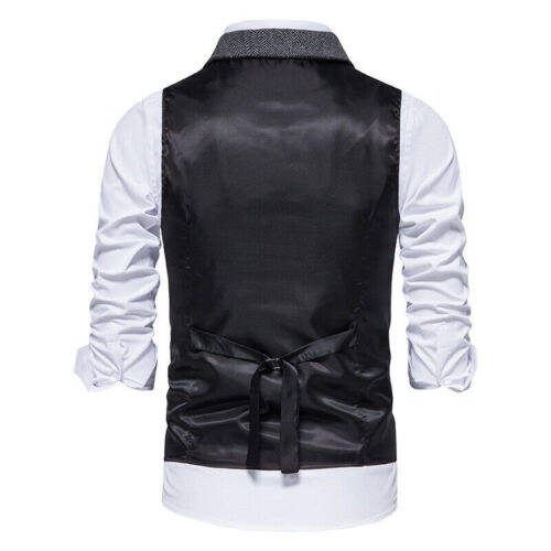 Gilet Uomo Tweed Babbo Tweed Gilet Spina di Aringa Vita Retro Formale Top Senza Maniche - Foto 11 di 16