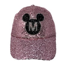 Mickey Mouse Snapback Trucker Hat Pink OS Adjustable Sequins Bling Mesh Back