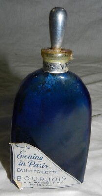 Vintage Cobalt Blue Perfume Bottle - Evening in Paris Bourjois 1.9 fl. oz.