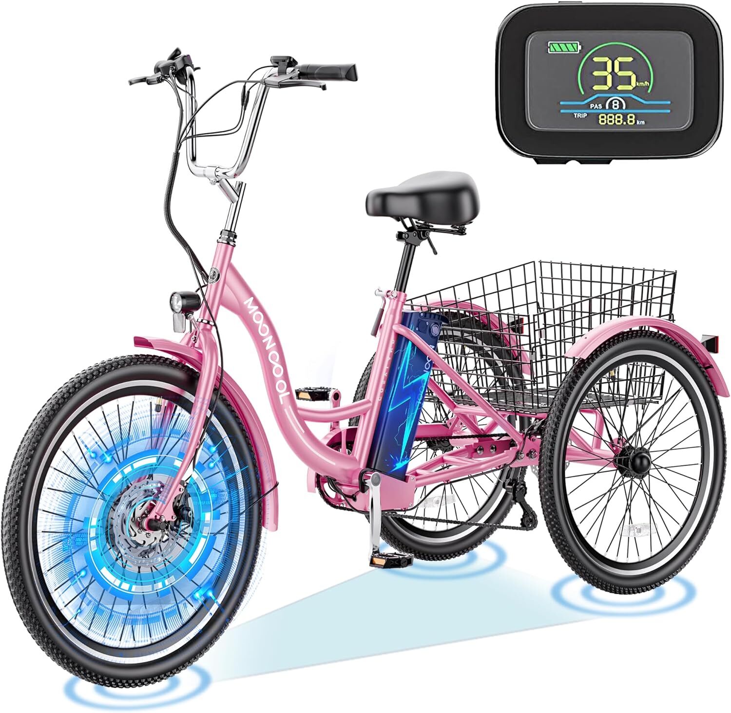 MOONCOOL 24" 26" Electric Tricycle 7 Speed Electric Trike Eb