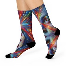 Colorful Crew Socks Sublimation Face Design Unisex One Size Fits Most